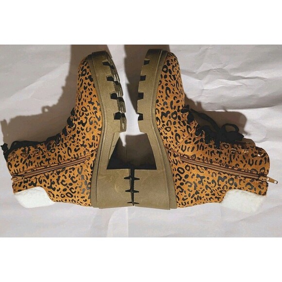 Olivia Miller Ariel Womens 8.5 Combat Boots Leopard Print Faux Suede- Fur Brown - Picture 8 of 14